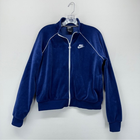 Nike Womens Y2K Velvet Track Jacket Sweater Zip Up Blue Size Medium Sporty Retro - Picture 1 of 10